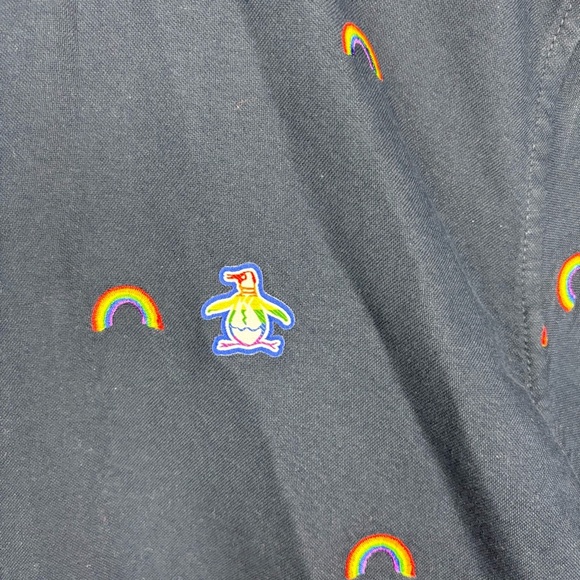 Original Penguin Navy Button Up with Rainbows Men’s Sz XL - Picture 2 of 10